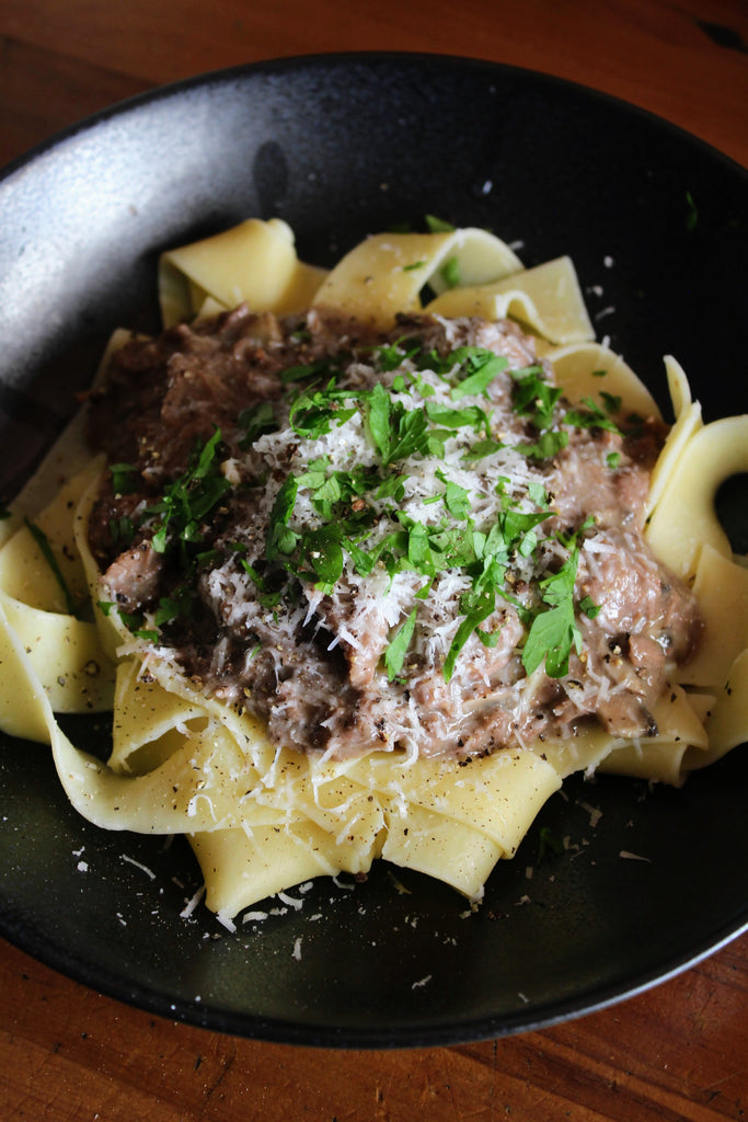 15 minute Pulled Beef & Three Mushroom Pasta | Magills