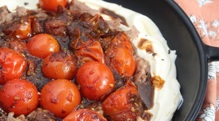 To Share: Pulled Lamb on Whipped Feta w/ Balsamic Tomatoes