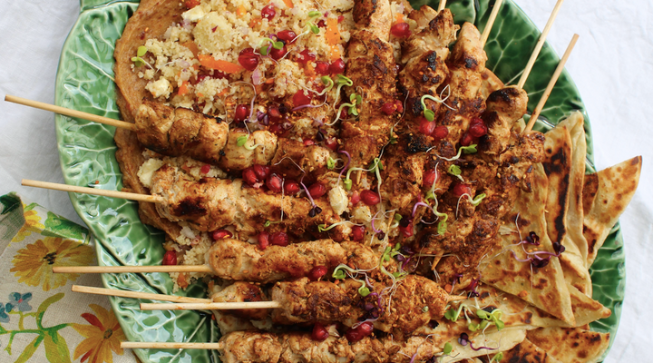 Harissa Chicken Kebabs & Couscous Salad with Date Puree  