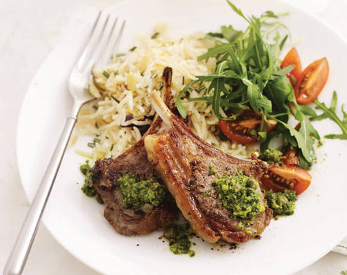 Lamb Chops with Salsa Verde & Lemon Rice